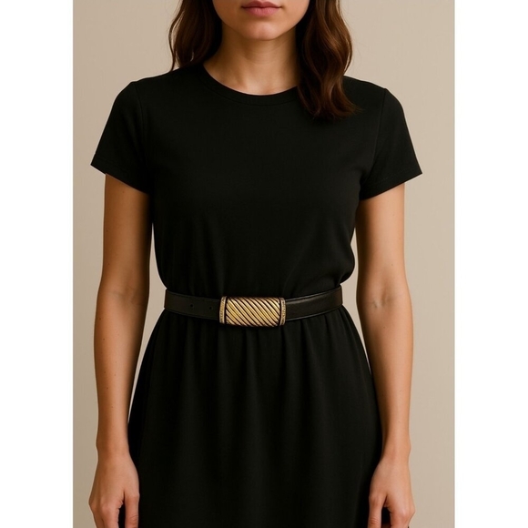 Vintage 80s Vicenza Woman’s Belt 46 Black Italian Genuine Calfskin Buckle Skinny main image 9